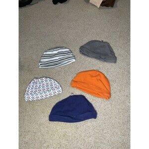 Yoga Sprout Baby Beanie Hat 5 Pack Size 0-6M Blue Orange Grey Mixed Prints